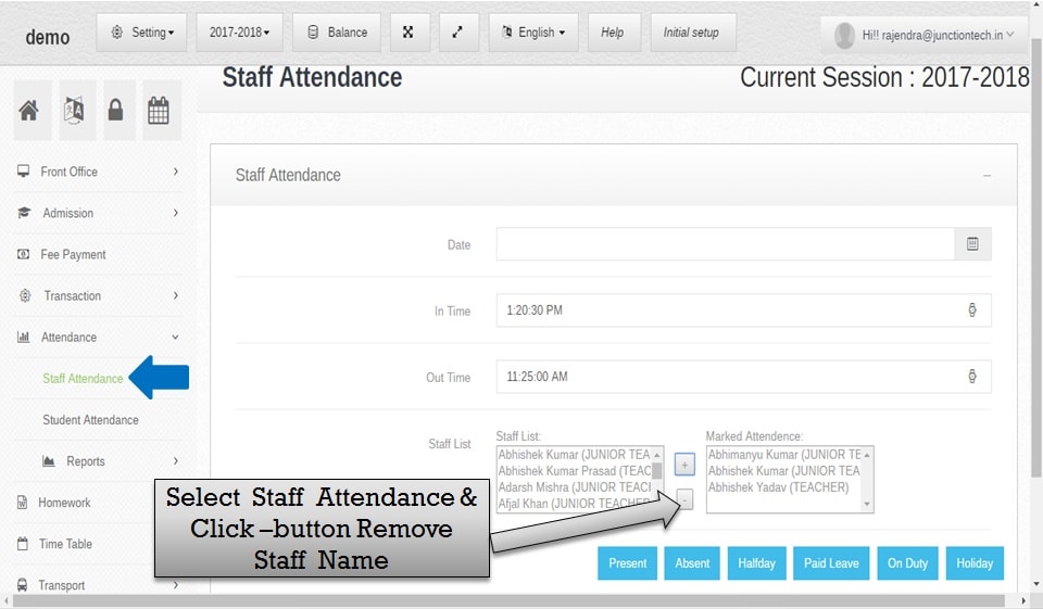 attendance management software staff remove name