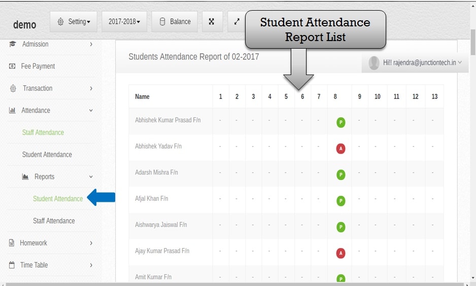 attendance management software student report list