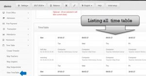 time table list